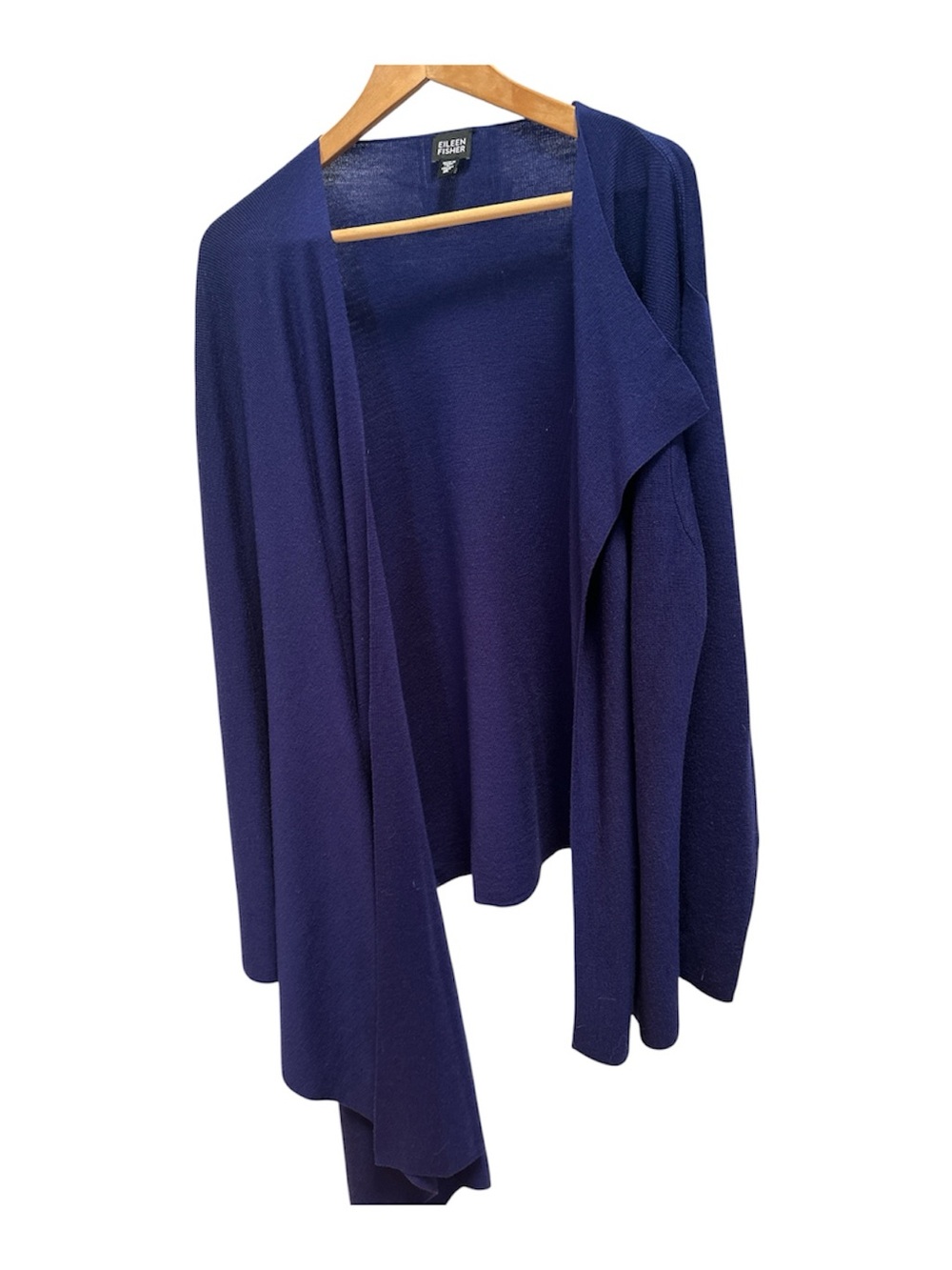 Eileen Fisher 100%Merino Wool Navy Open-Front/asymmetrical women’s Sweater Sz LG